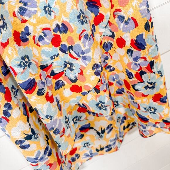 BCBGeneration Yellow Red Blue Floral Ruffle Sarong Wrap Midi Skirt, EUC, Size XS - Picture 8 of 12